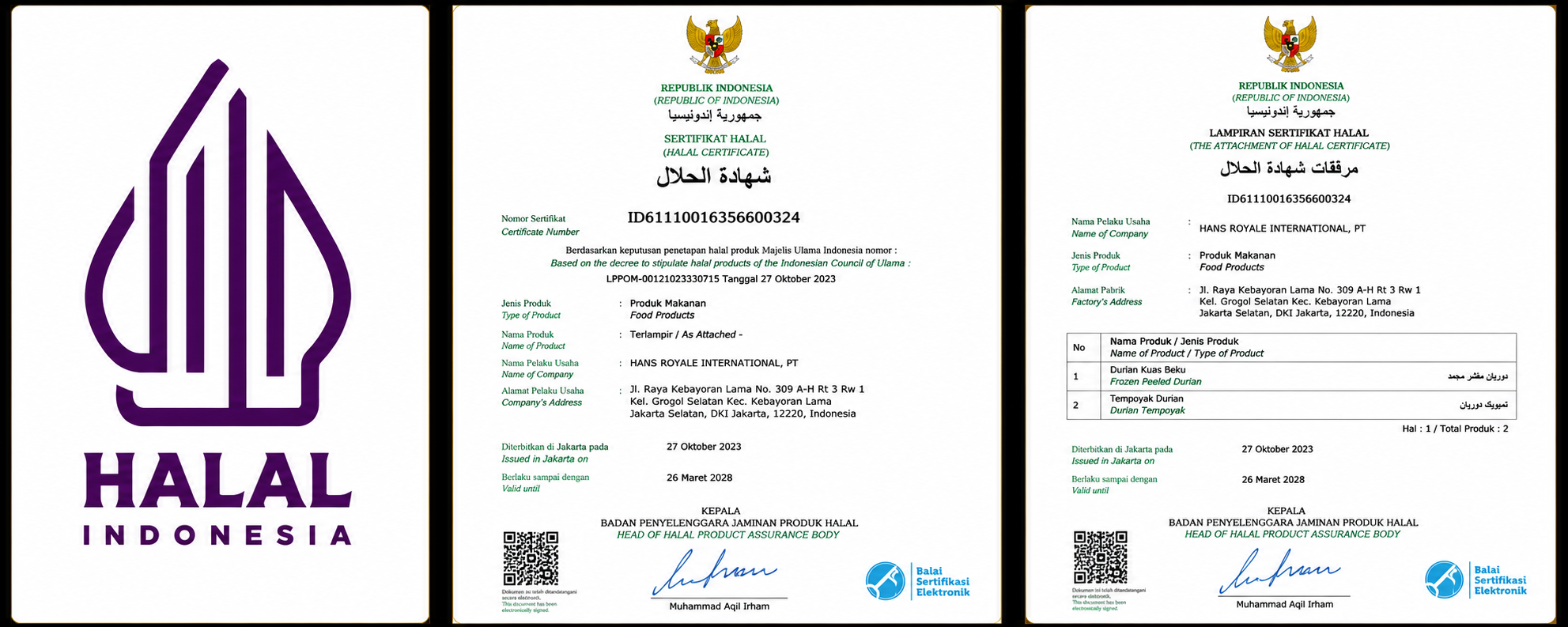 Sertifikat Halal Hans Royale
